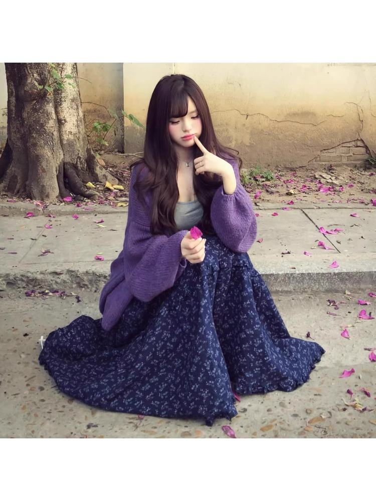 Midi Skirt Floral - プラスサイズ レディース ハイウエスト 花柄プリント ミディスカート 春夏秋