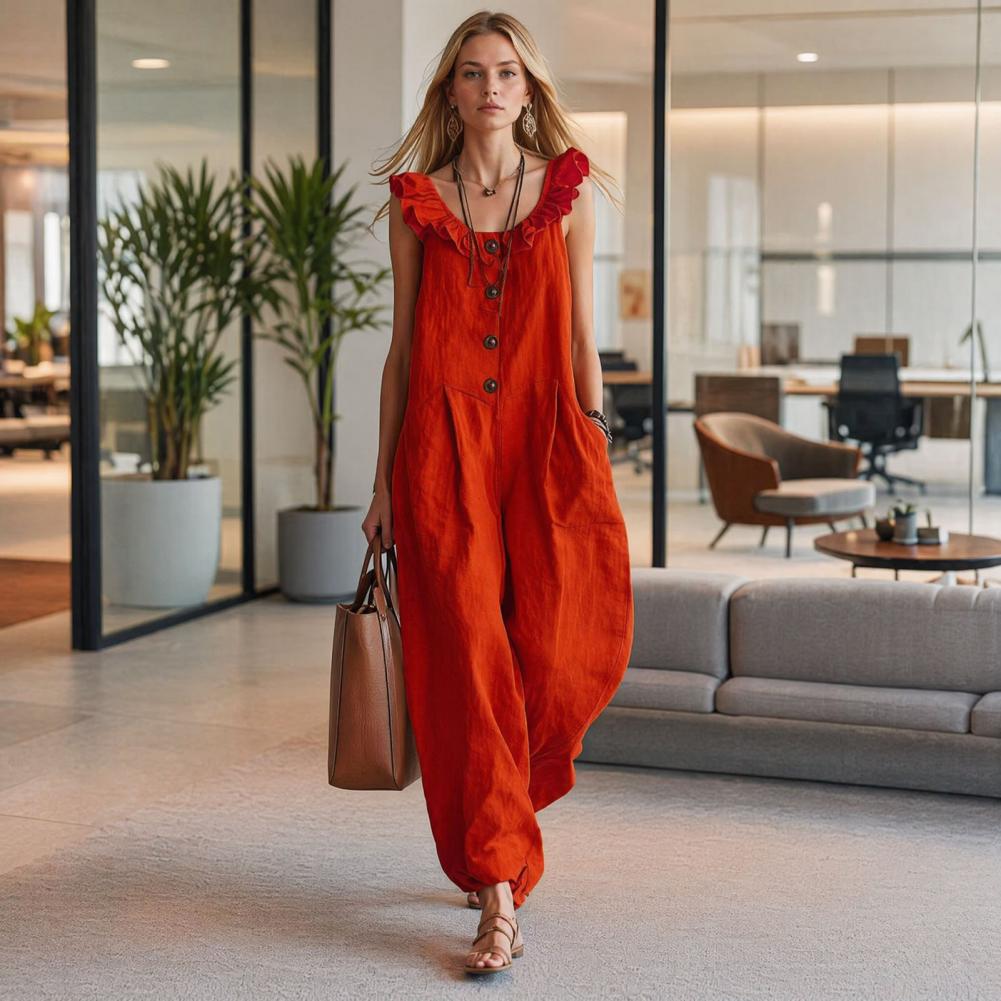 女性ジャンプスーツ 通気性のあるリラックスフィットロンパース - Jumpsuit Linen Relaxed のレビューと価格