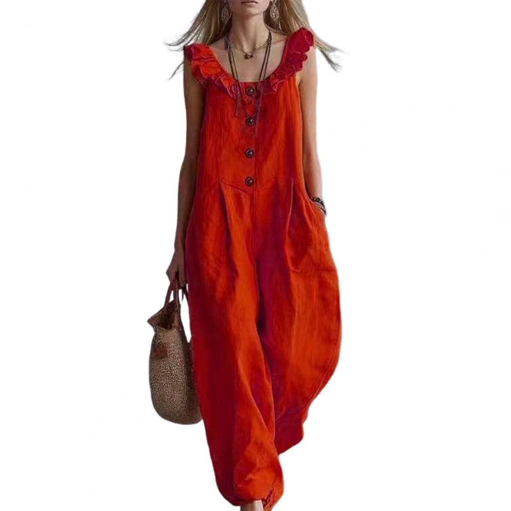 女性ジャンプスーツ 通気性のあるリラックスフィットロンパース - Jumpsuit Linen Relaxed のレビューと価格