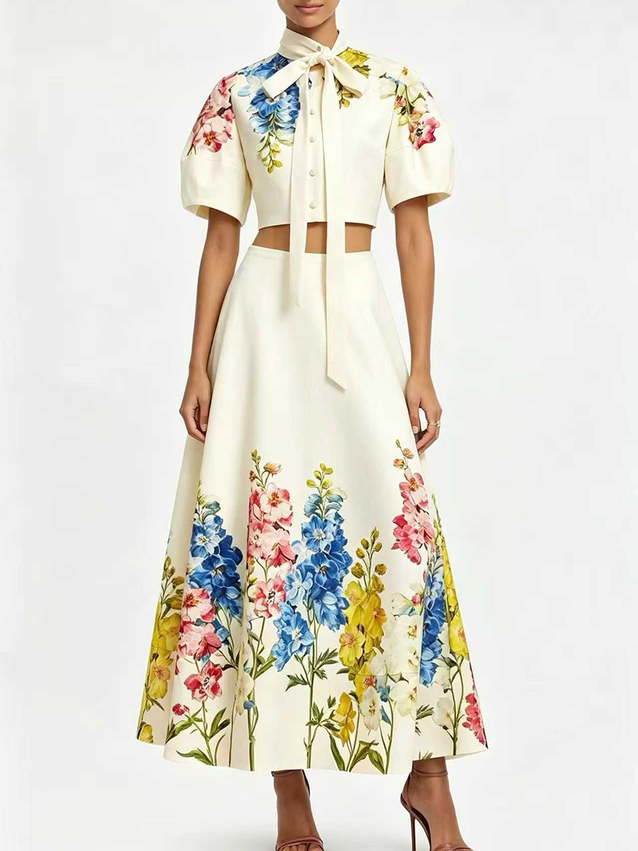 VGH エレガントな花柄プリントのツーピースセット（女性用） - Midi Skirt Floral のレビューと価格